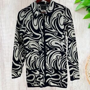 Laurel by Escada‎ Womens Cardigan Size 34  Blue Silver Italy Virgin Wool Blend